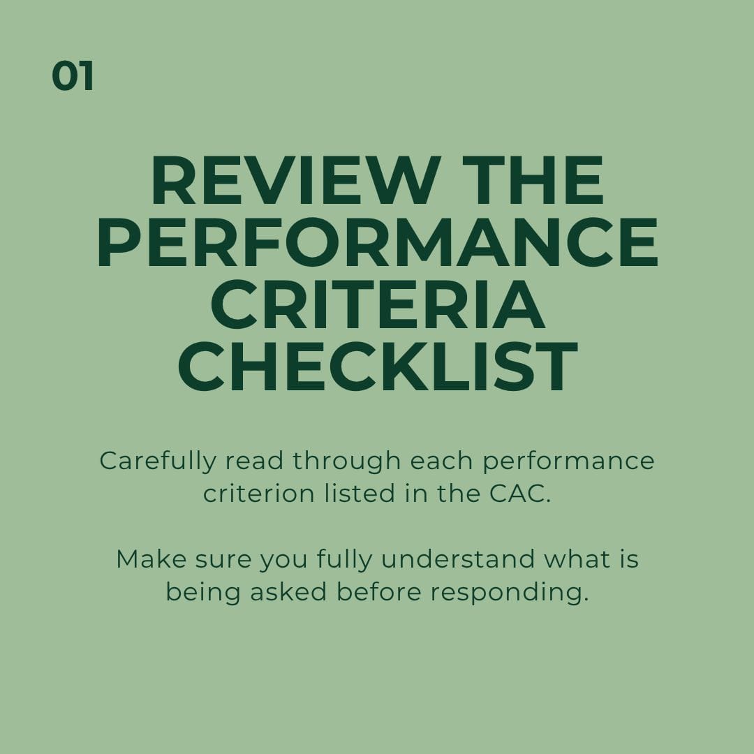 Review the performance criteria checklist.